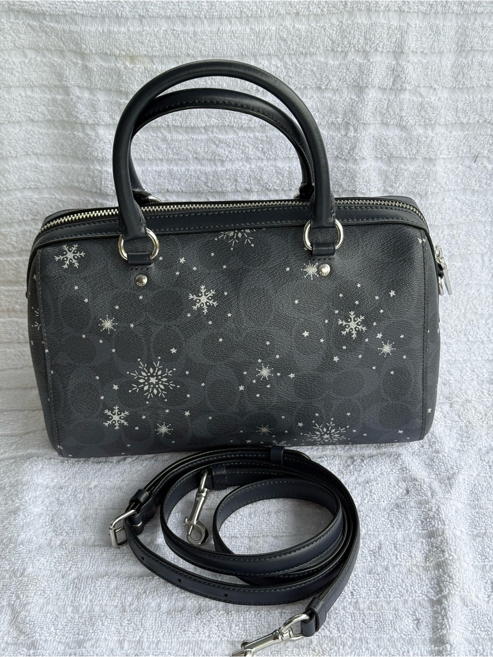 Coach Black/Grey Snowflake Signature Medium Rowan with Detachable Strap - Picture 3 of 11